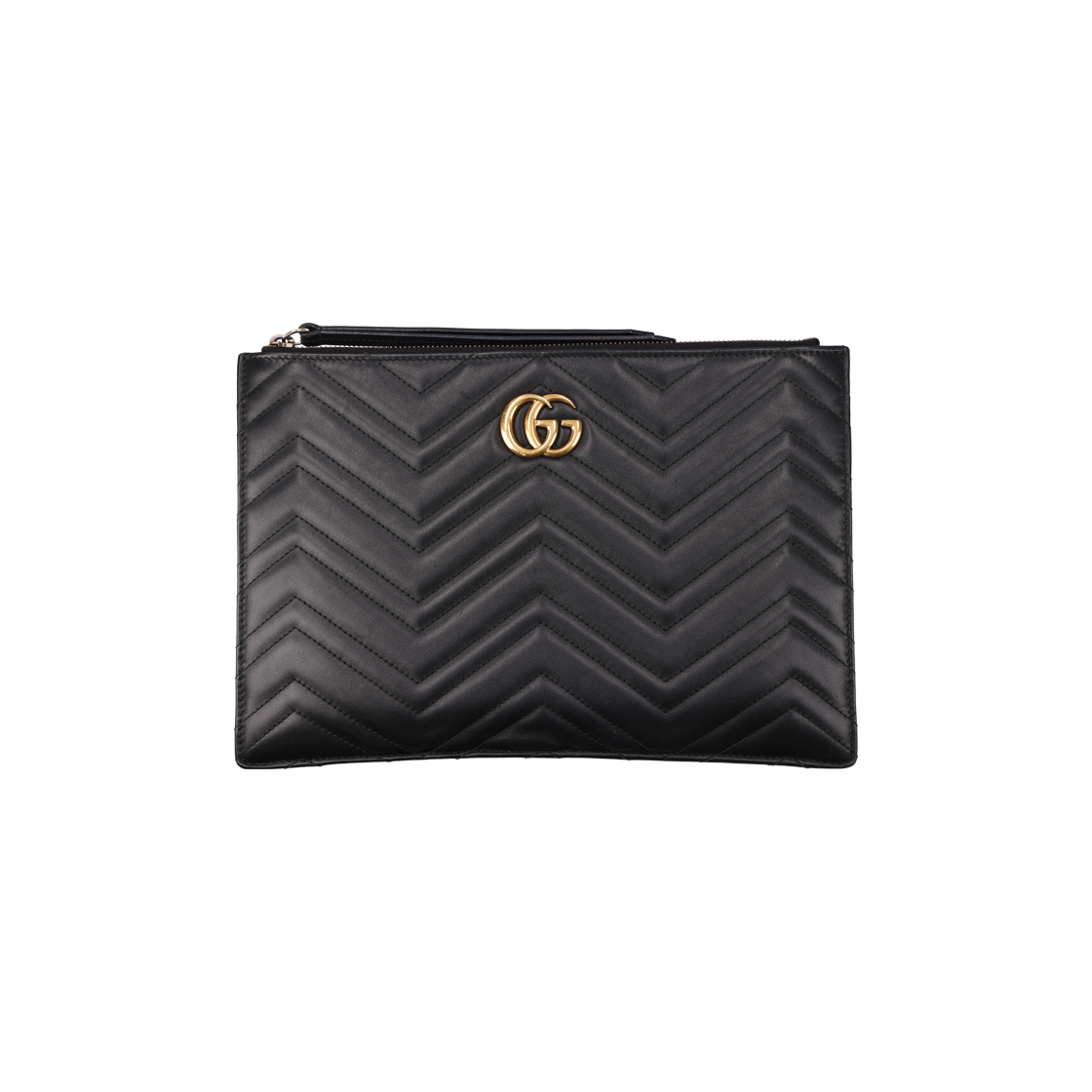 ITS5K289VTUE Gucci 476440 GG Marmont Matelassé Leather Clutch Bag Black