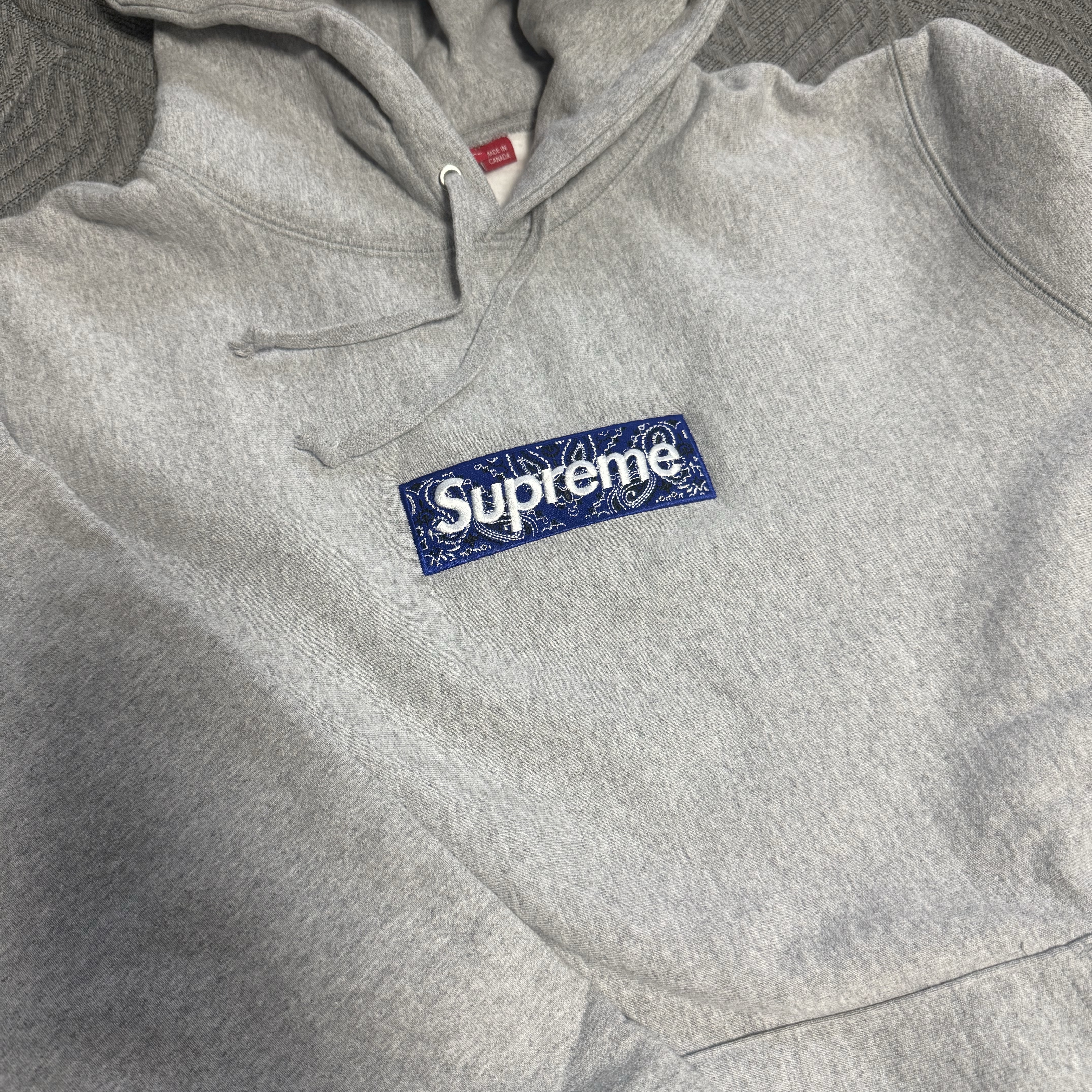 Supreme Bandana Box Logo Hooded Sweatshirt Heather Grey - 19FW 착용 스타일