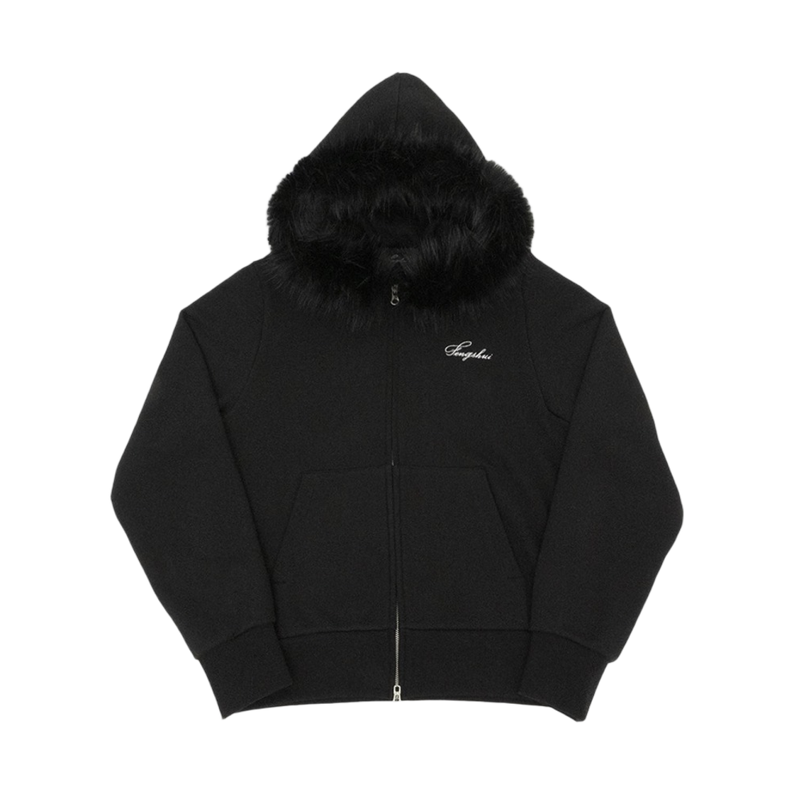 펑쉐이 스몰 로고 퍼 후드 집업 자켓 블랙(Fengshui Small Logo Fur Hood Zip-Up Jacket Black)