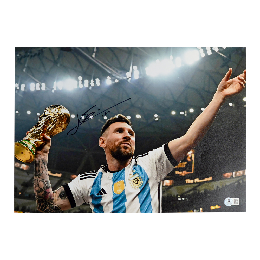 리오넬 메시 사인 축구 포토 프레임 #3 2022 월드컵 세레머니(Lionel Messi Signed Soccer Photograph Print #3 2022 FIFA World Cup celebration) - 1