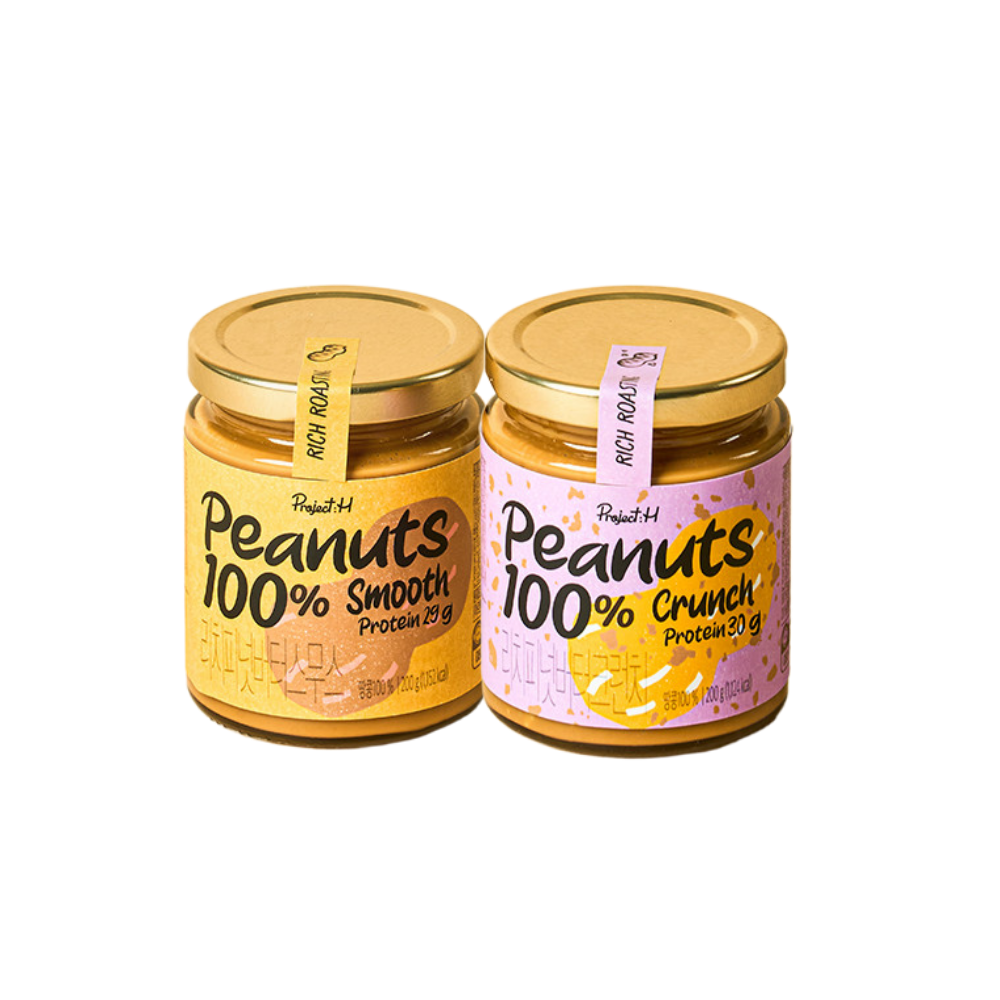 삼립 프로젝트H 무첨가/무설탕 100% 땅콩버터 2병 택(크런치/스무스)(Samlip Project H Additive/Sugar-free 100% Peanut Butter 2 bottles (Crunch/Smooth))