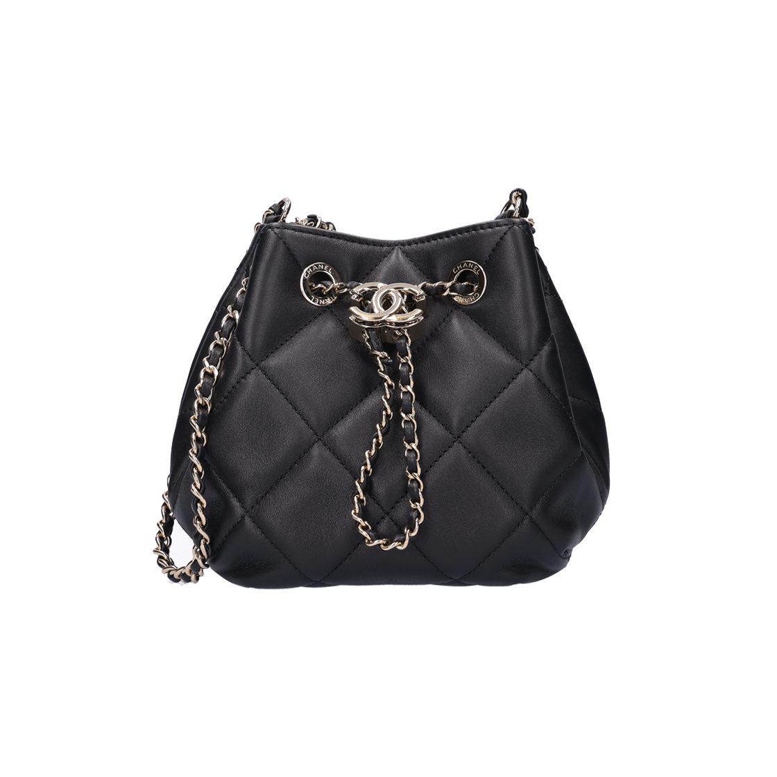 샤넬 체인 미니 버킷백 레더 블랙 금장(Chanel Mini Bucket Bag in Black Leather Gold Hardware)