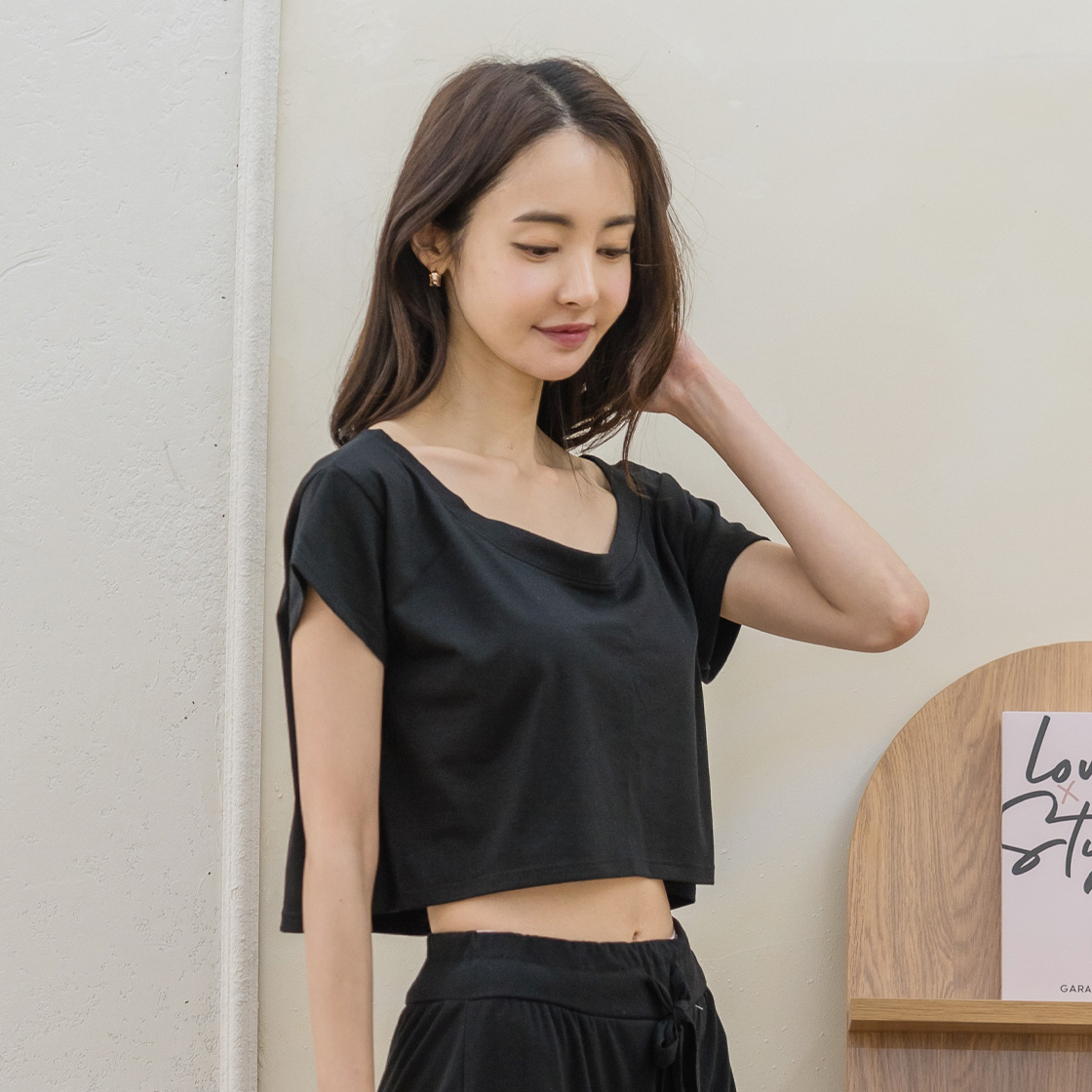 (W) 에이원 반팔 탑 런닝 134 블랙((W) AONE Short-Sleeve Top Running 134 Black) - 2