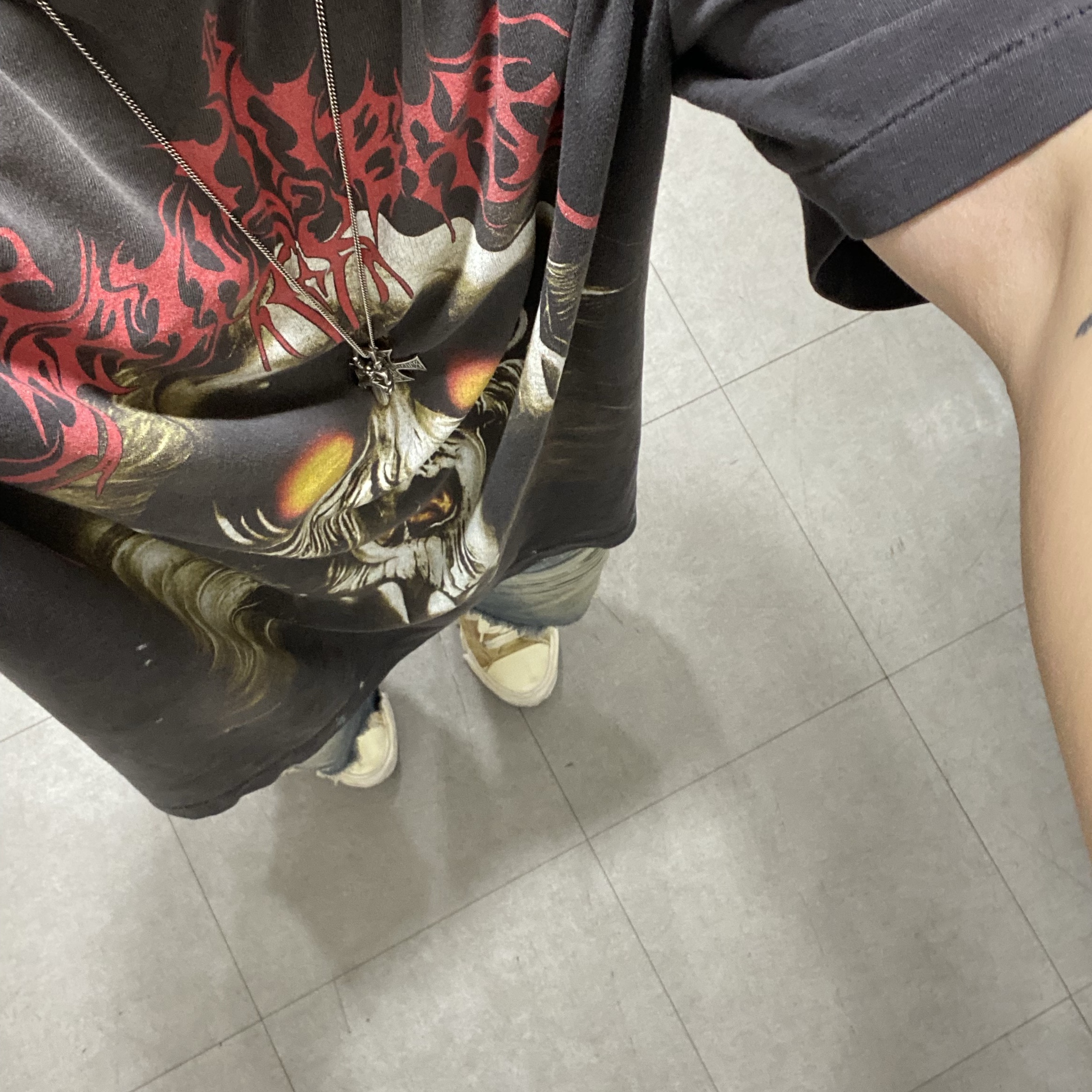 Saint Mxxxxxx x BAPE Saint BAPE S/S T-Shirt Black - 25AW, Hansroom Chrome Hearts #10 Dagger 착용 스타일