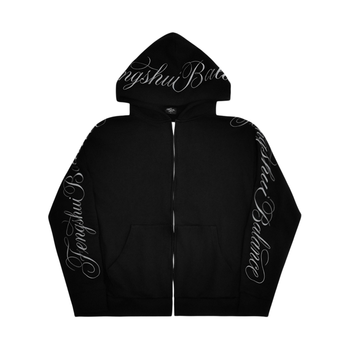 펑쉐이 자수 스크립트 후디드 집업 블랙(Fengshui Embroidered Script Hooded Zip-Up Black)