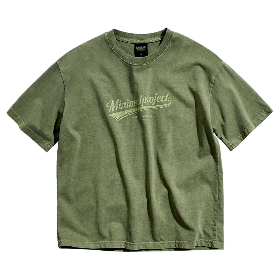 MST188CKK MINIMALPROJECT Washed Drawing Pigment Crop Short Sleeve T-Shirt MST188C Khaki