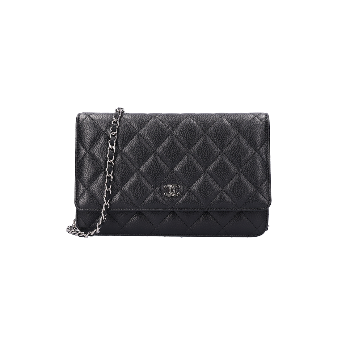 샤넬 클래식 체인 지갑 그레인드 카프스킨 블랙 은장(Chanel Classic Chain Wallet in Black Grained Calfskin Silver Hardware)