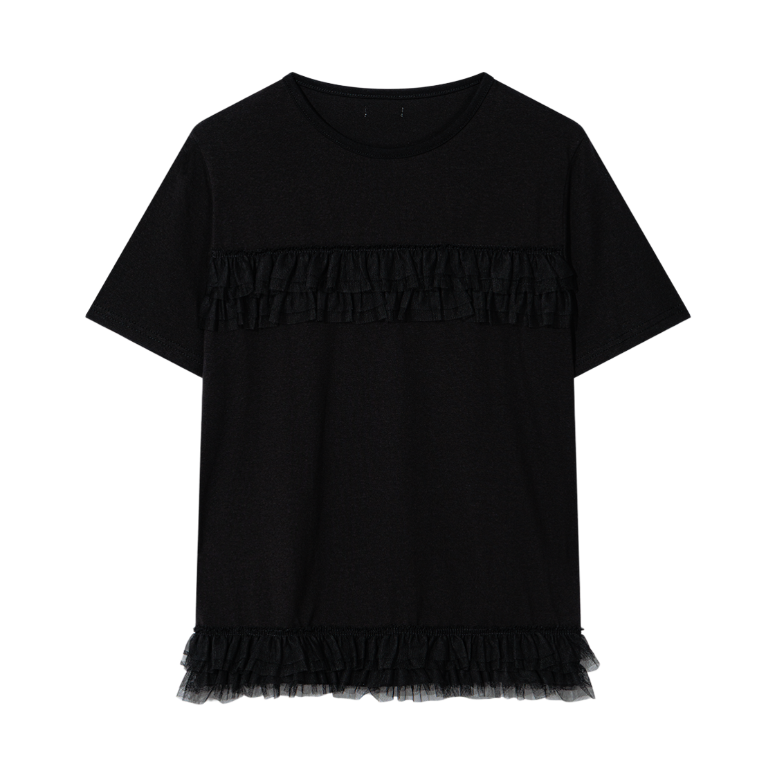 어글리쉐도우 프릴 캉캉 티셔츠(블랙)(Uglyshadow Frill Cancan T-Shirt(Black))
