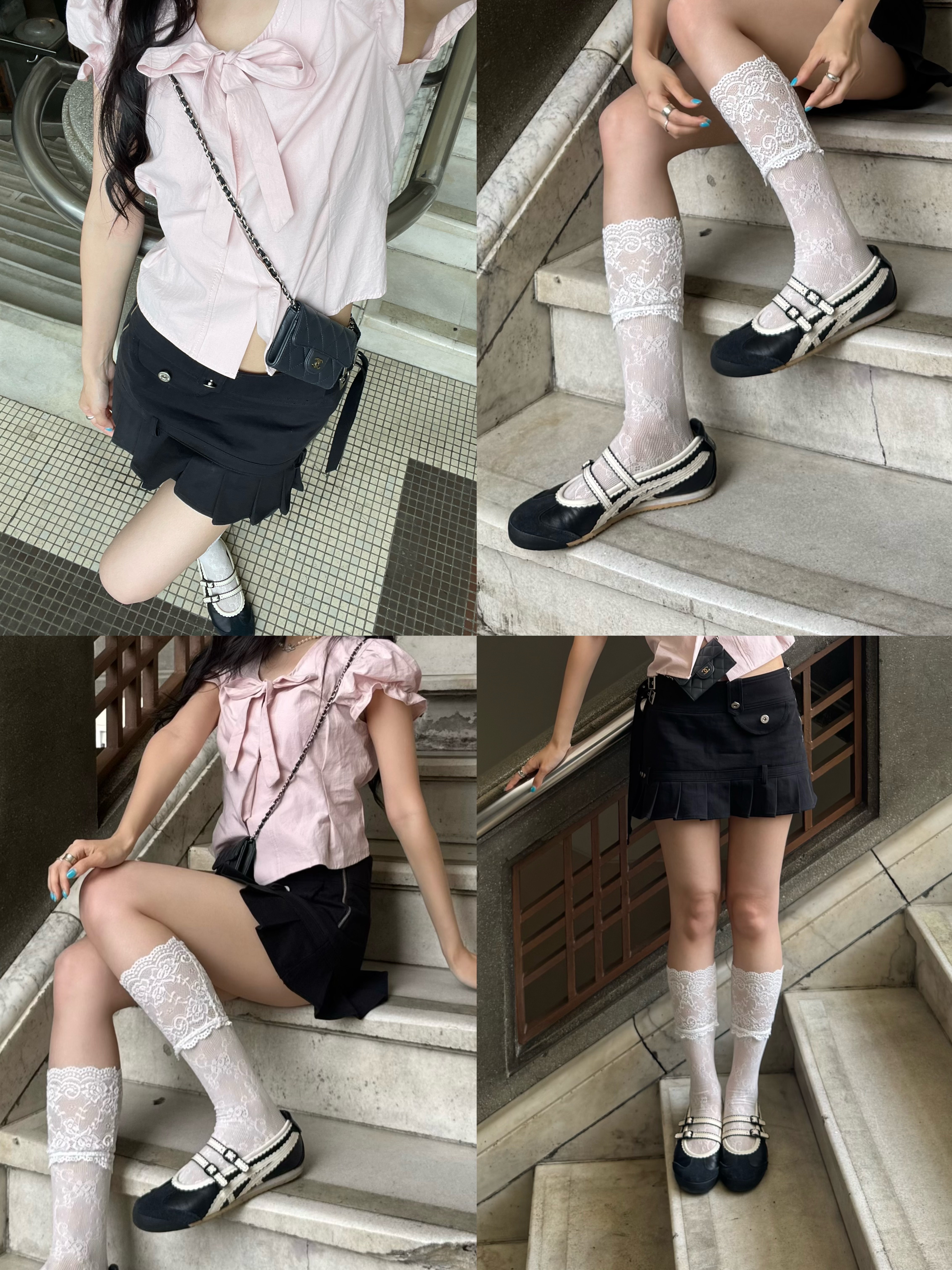 (W) Onitsuka Tiger Mexico 66 TGRS Black Cream, Chanel Classic Card Holder Grained Calfskin & Silver Black 착용 스타일 - 5