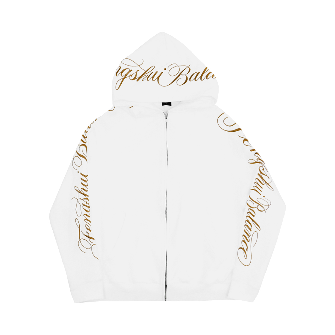 펑쉐이 자수 스크립트 후디드 집업 화이트 크림(Fengshui Embroidered Script Hooded Zip-Up White Cream)