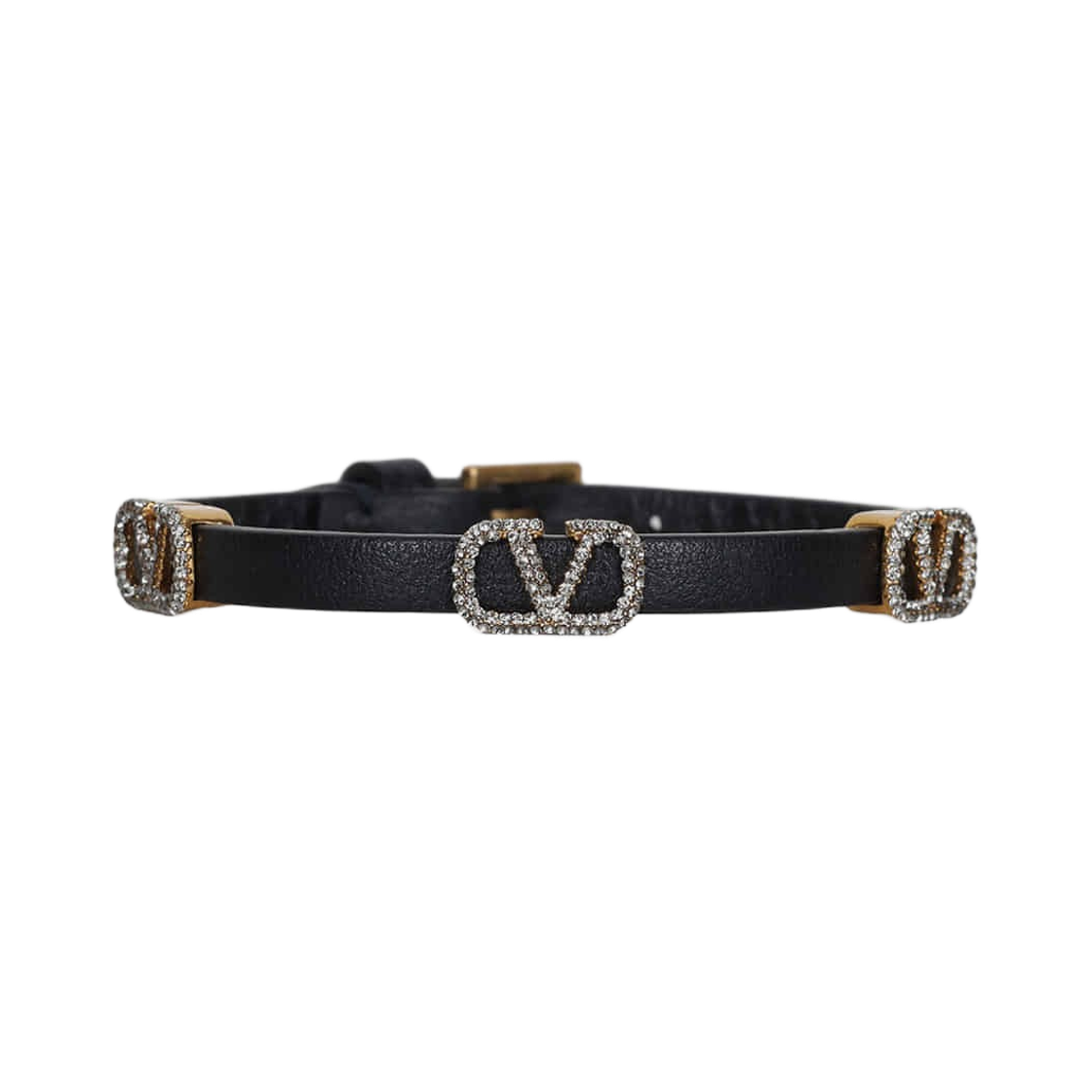 JOF42LWV249 Valentino Vlogo Leather Crystal Bracelet Black