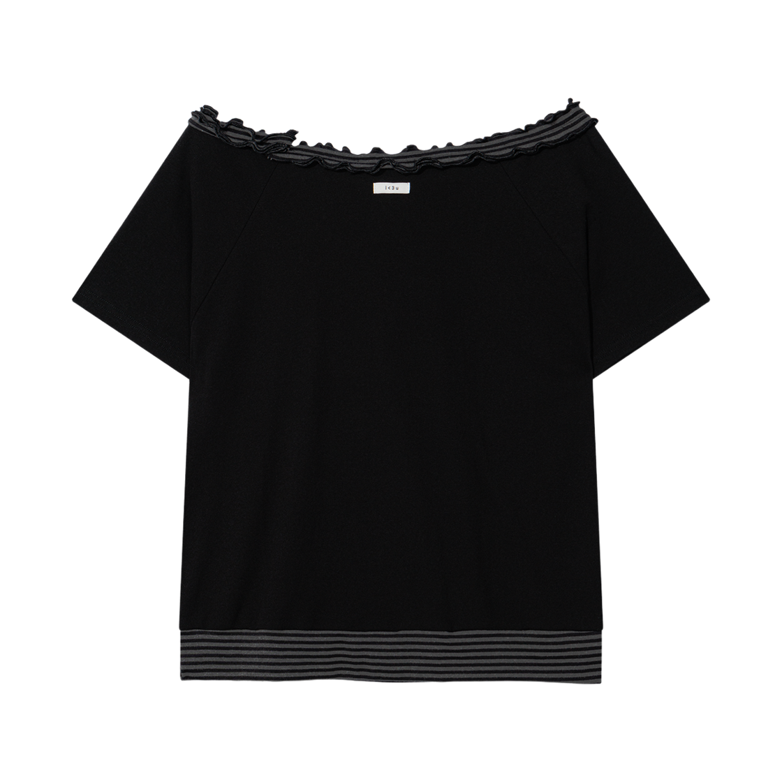 어글리쉐도우 스트라이프 프릴 오프숄더(블랙)(Uglyshadow Stripe Frill Off-Shoulder(Black)) - 2