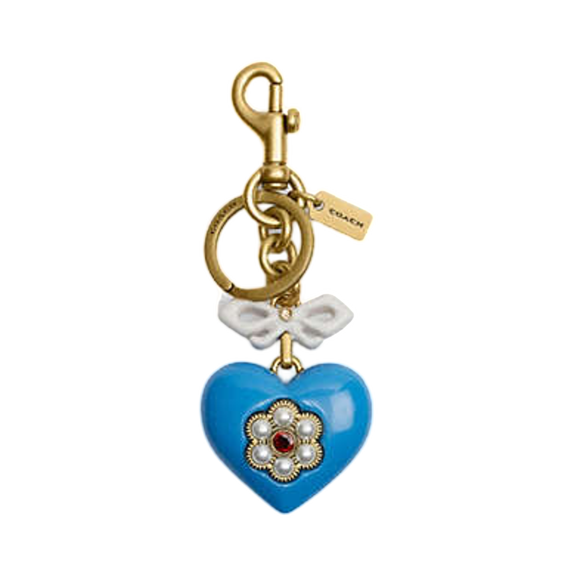 CBH12-B4LJF Coach Heart Bag Charm Brass Blue Multi