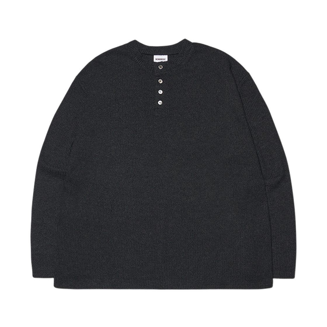 노매뉴얼 헨리넥 니트 롱 슬리브 블랙(NOMANUAL Henley Neck Knit Long Sleeve Black) - 1