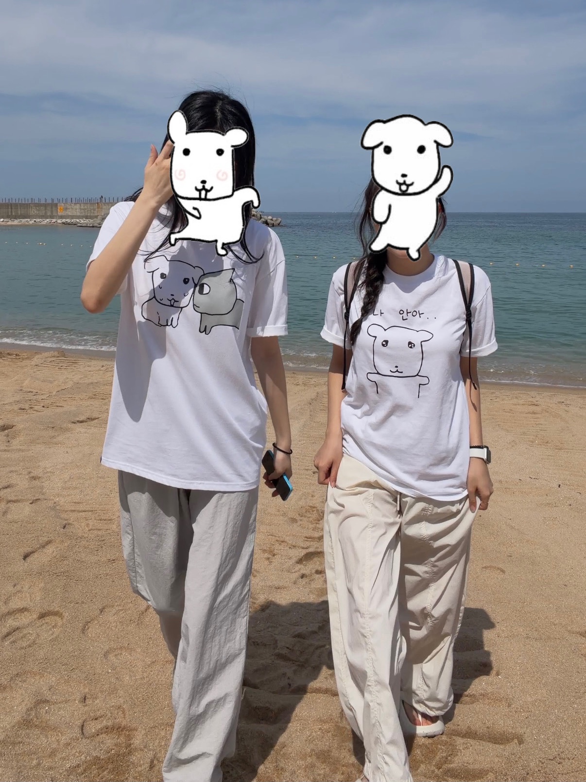 Spao x Ganadi Short Sleeve T-Shirt Gray Off White, Spao x Ganadi Short Sleeve T-Shirt White 착용 스타일