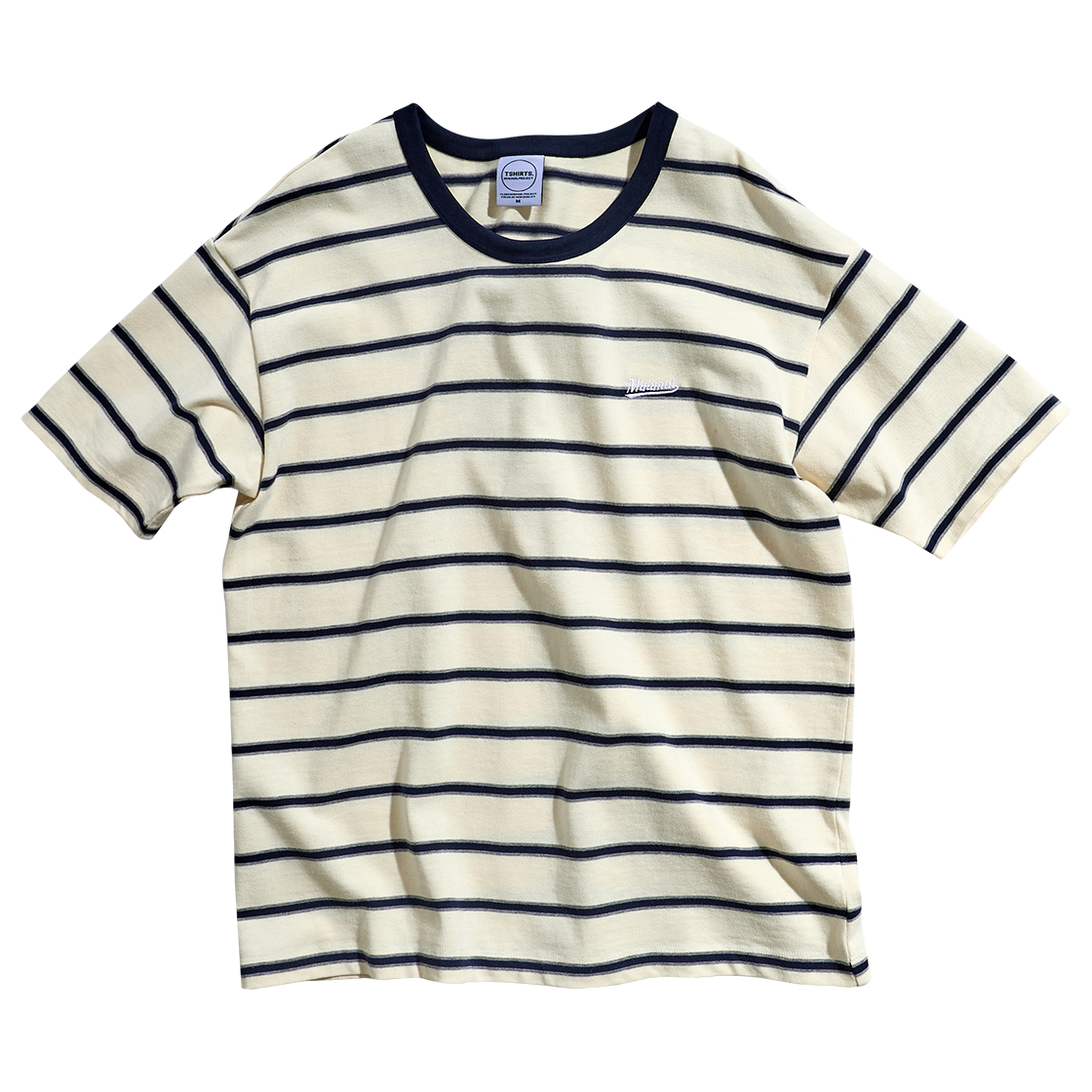 MST183IV MINIMALPROJECT Minimal Embroidered Logo Border Stripe Ringer Short Sleeve T-Shirt MST183 Ivory