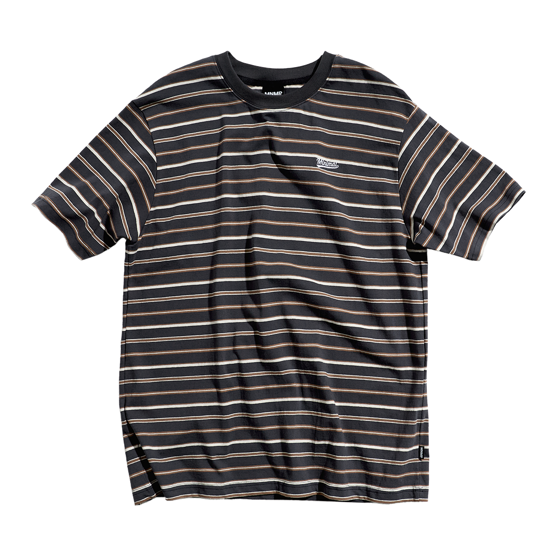 MST187DG MINIMALPROJECT Minimalist Embroidered Logo Border Multi Stripe Short Sleeve T-Shirt MST187 Darkgray