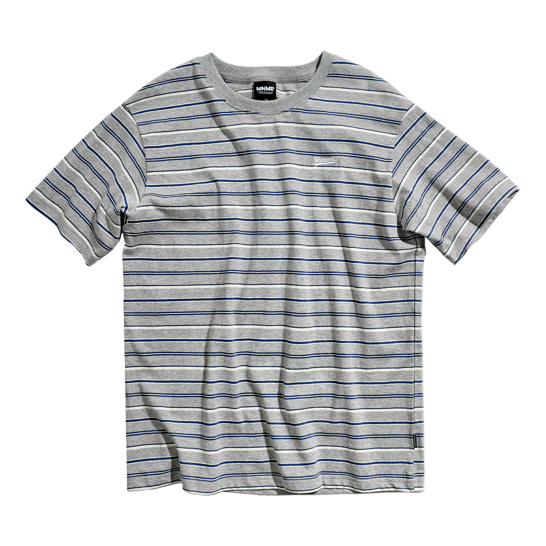 MST187GY MINIMALPROJECT Minimalist Embroidered Logo Border Multi Stripe Short Sleeve T-Shirt MST187 Gray