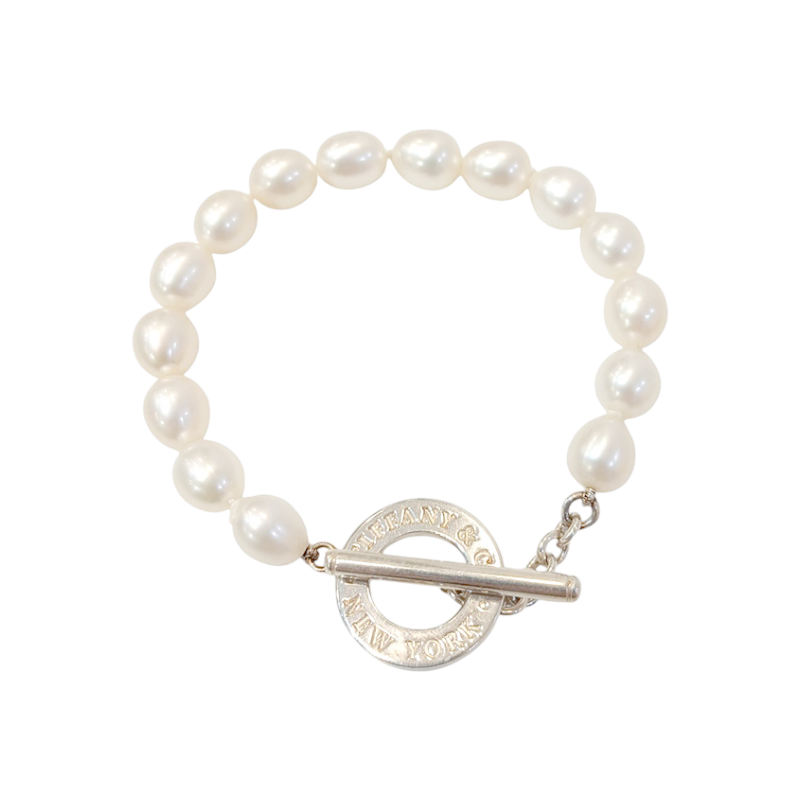 IT6SS6E4SEHL Tiffany & Co. Oval Pearl 925 Silver Toggle Bracelet