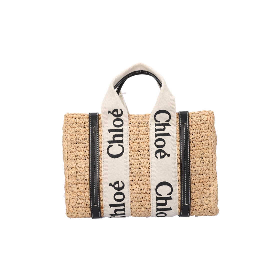ITRJEQB8SLCR Chloe Small Woody Tote Bag in Raffia & Jute Sand