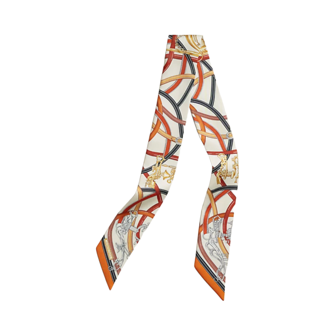 H064299S08 (W) Hermes Harnais Legendaire Twilly Silk & Blanc Casse Orange Cuit Noir