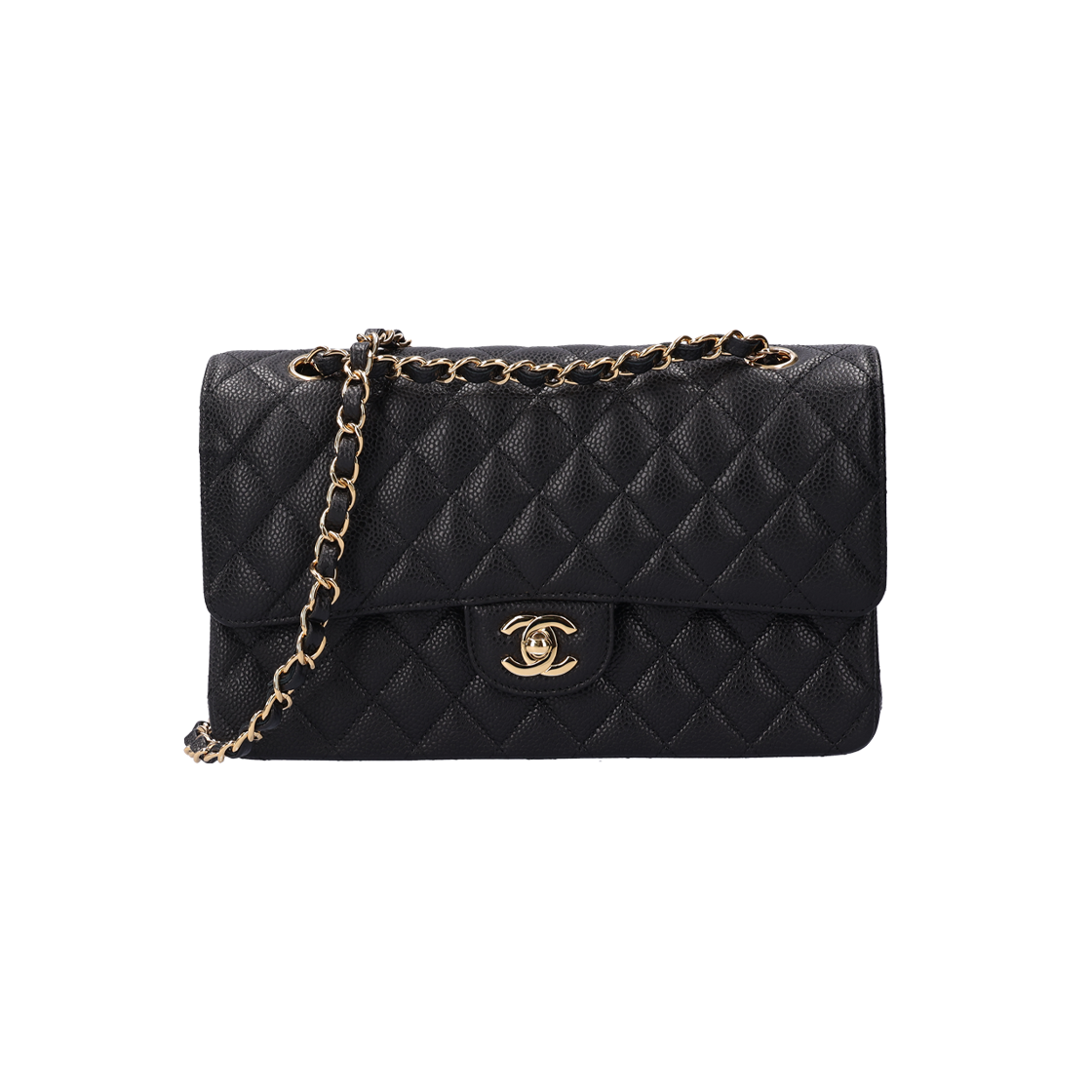 ITGHLD7QBF99 Chanel Classic Medium Flap Bag in Black Leather Gold Hardware
