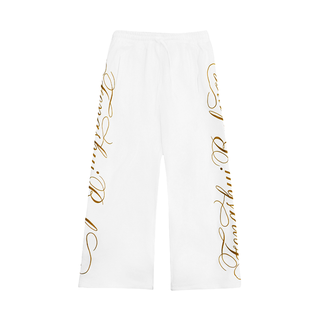 펑쉐이 자수 스크립트 와이드 팬츠 화이트 크림(Fengshui Embroidered Script Wide Pants White Cream) - 1