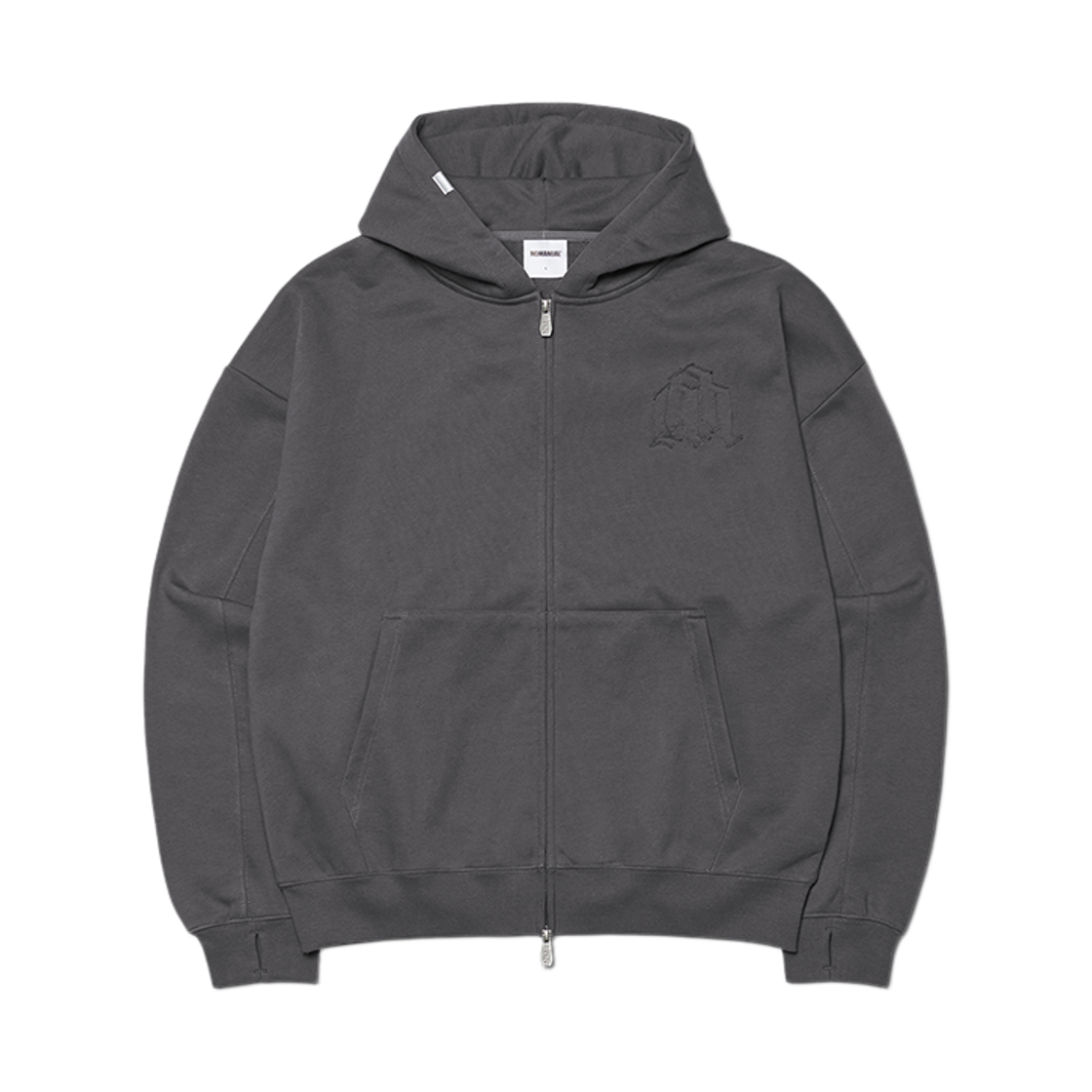 NMWF52HD08CHA NOMANUAL Overlay Logo Hooded Zip-up Charcoal