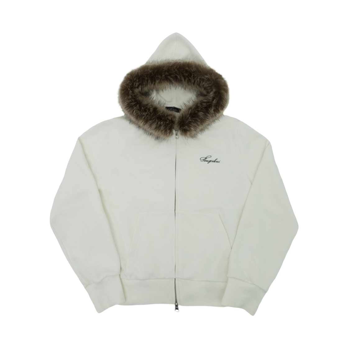 펑쉐이 스몰 로고 퍼 후드 집업 자켓 화이트 크림(Fengshui Small Logo Fur Hood Zip-Up Jacket White Cream)