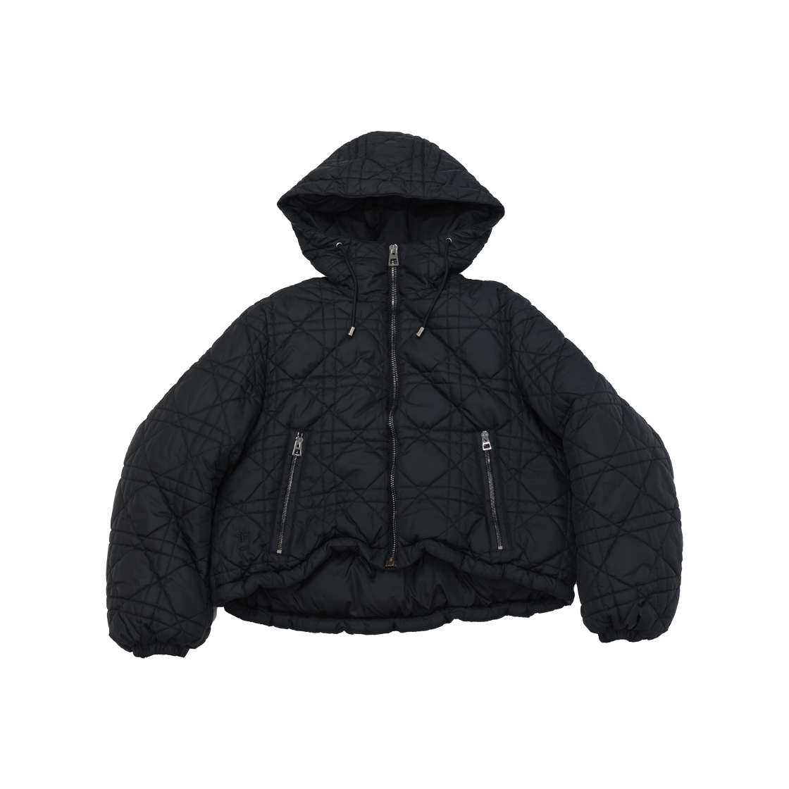 IT5AR5HOFS28 Dior Macro Cannage Cropped Hooded Down Jacket Black
