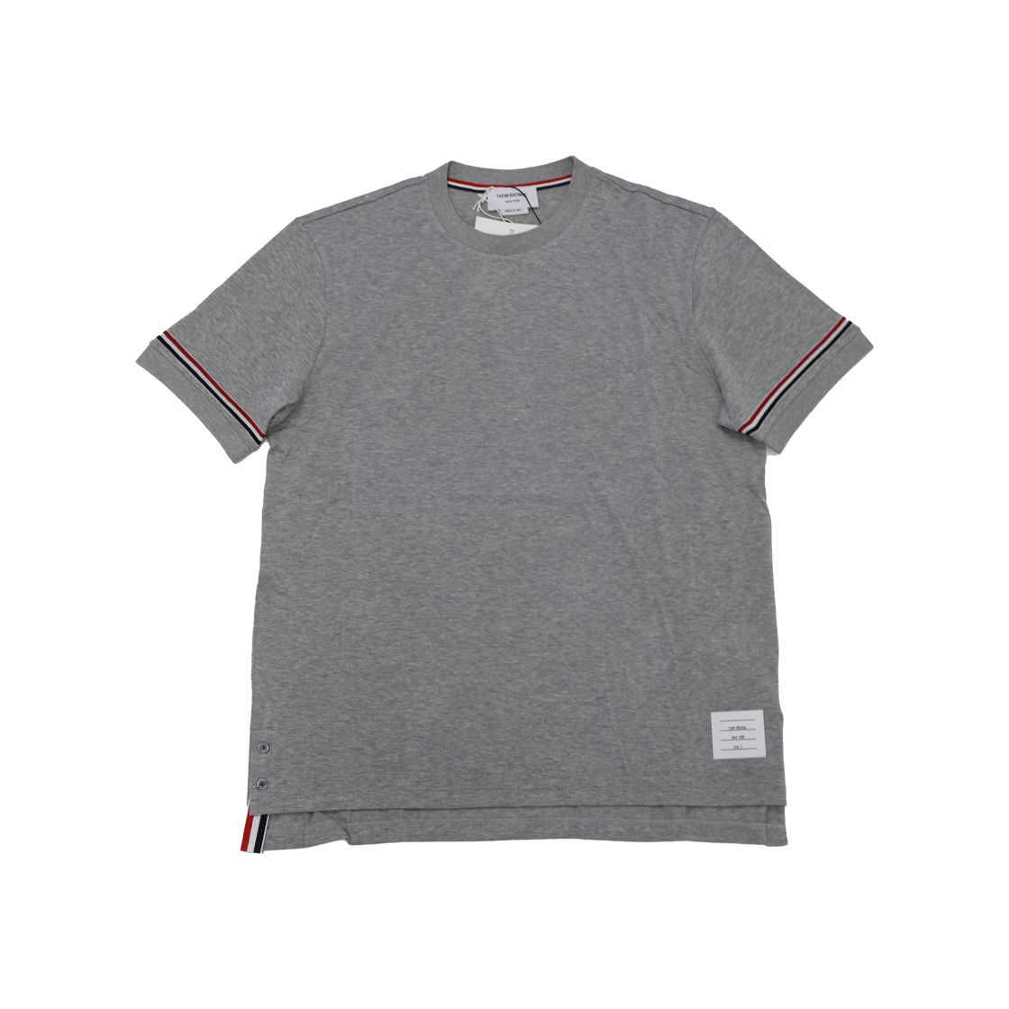 ITW3KHAKBEAJ Thom Browne MJS247A Lightweight Cotton Short Sleeve Stripe T-Shirt Gray