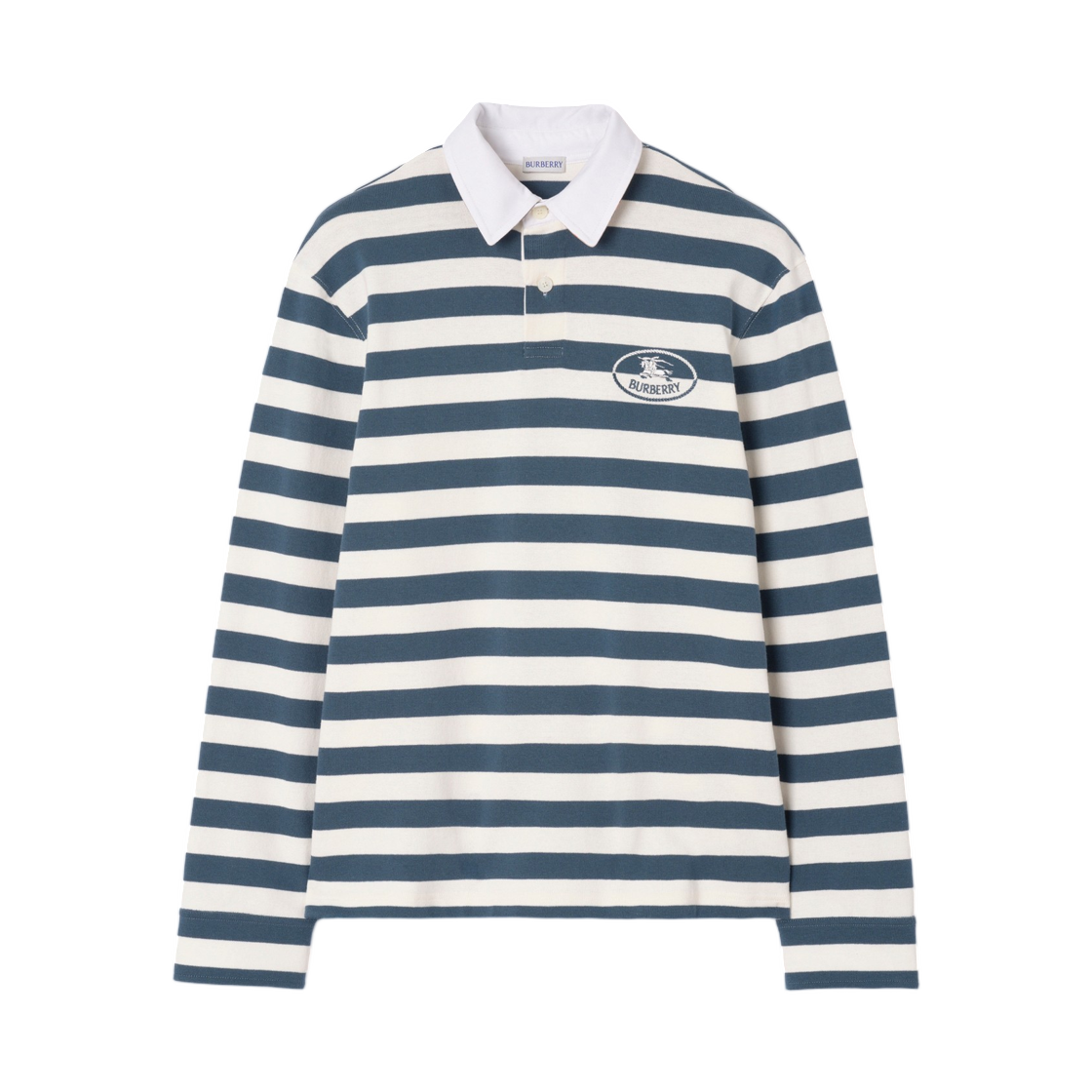 8127647 Burberry Knight Stamp Cotton Rugby Shirt Nickel Blue Cotton White