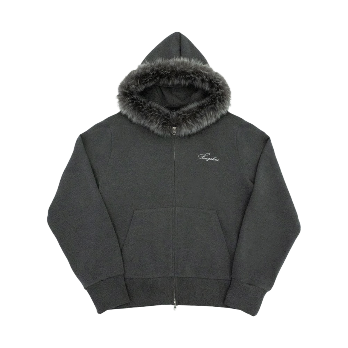 펑쉐이 스몰 로고 퍼 후드 집업 자켓 차콜(Fengshui Small Logo Fur Hood Zip-Up Jacket Charcoal)