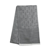 (W) Gucci GG Wool Silk Jacquard Scarf Grey