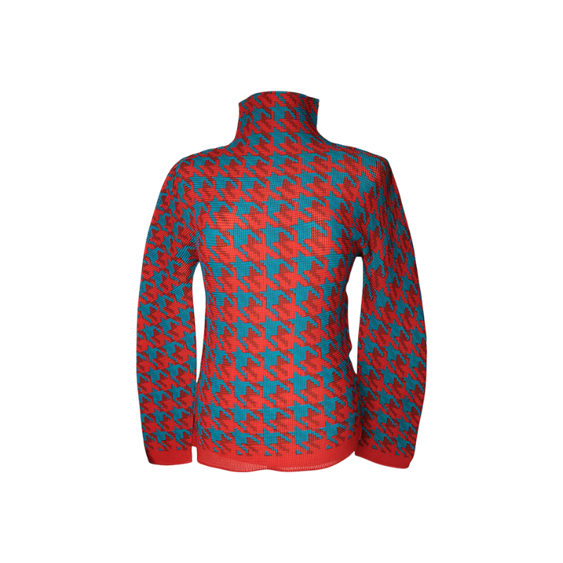ITJQL5Q8GGMG Issey Miyake Pleats Please Two Tone Houndstooth High Neck Top 3