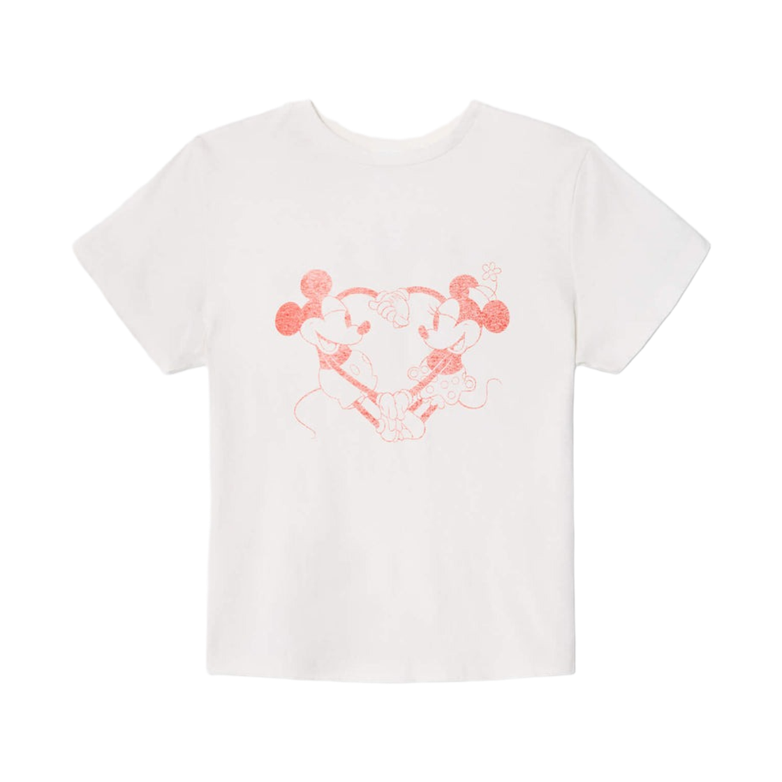 (W) 리던 x 디즈니 클래식 하트 핸즈 티셔츠 빈티지 화이트((W) Re/Done x Disney Classic Heart Hands T-Shirt Vintage White)