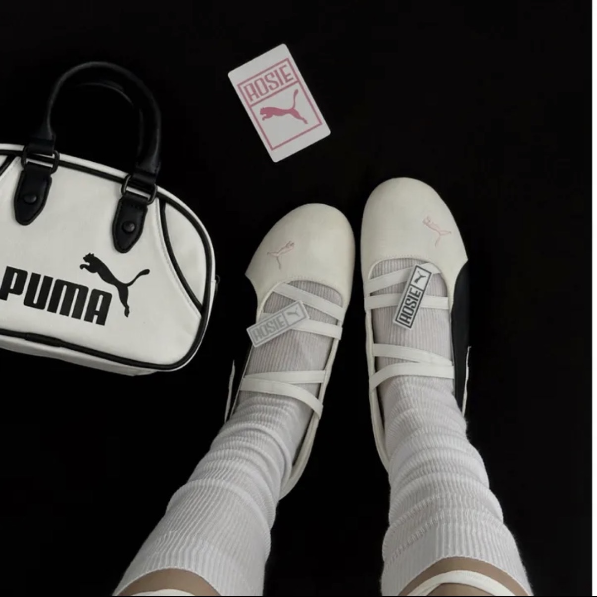 (W) Puma x Rosé Speedcat Ballet SD Warm White Black 착용 스타일 - 3