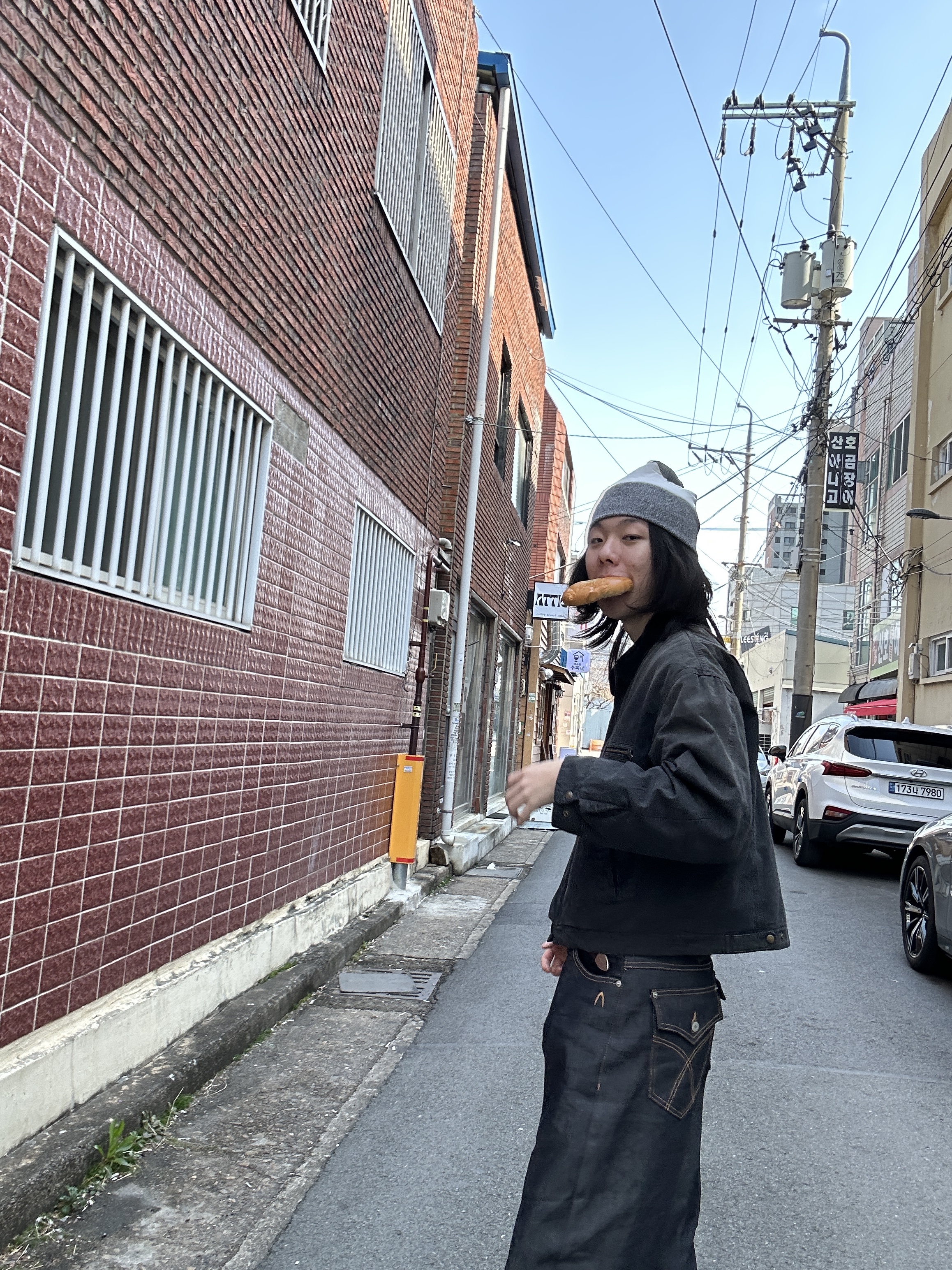 Polyteru Padded Work Jacket Charcoal (Leather Collar) 착용 스타일 - 2