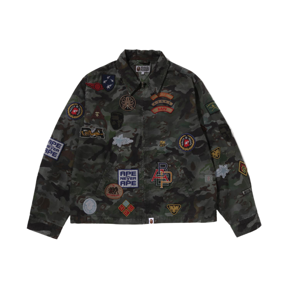 베이프 하이브리드 카모 멀티 뱃지 자켓 올리브드랩(BAPE Hybrid Camo Multi Badge Jacket Olivedrab)