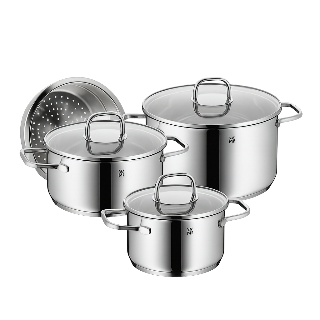 WMF NEW사피르 냄비 3종(16L+20L+24H)+찜기(WMF New Saphir 3‑Piece Pot Set (16cm Low Pot + 20cm Low Pot + 24cm High Pot) + Steamer) - 1