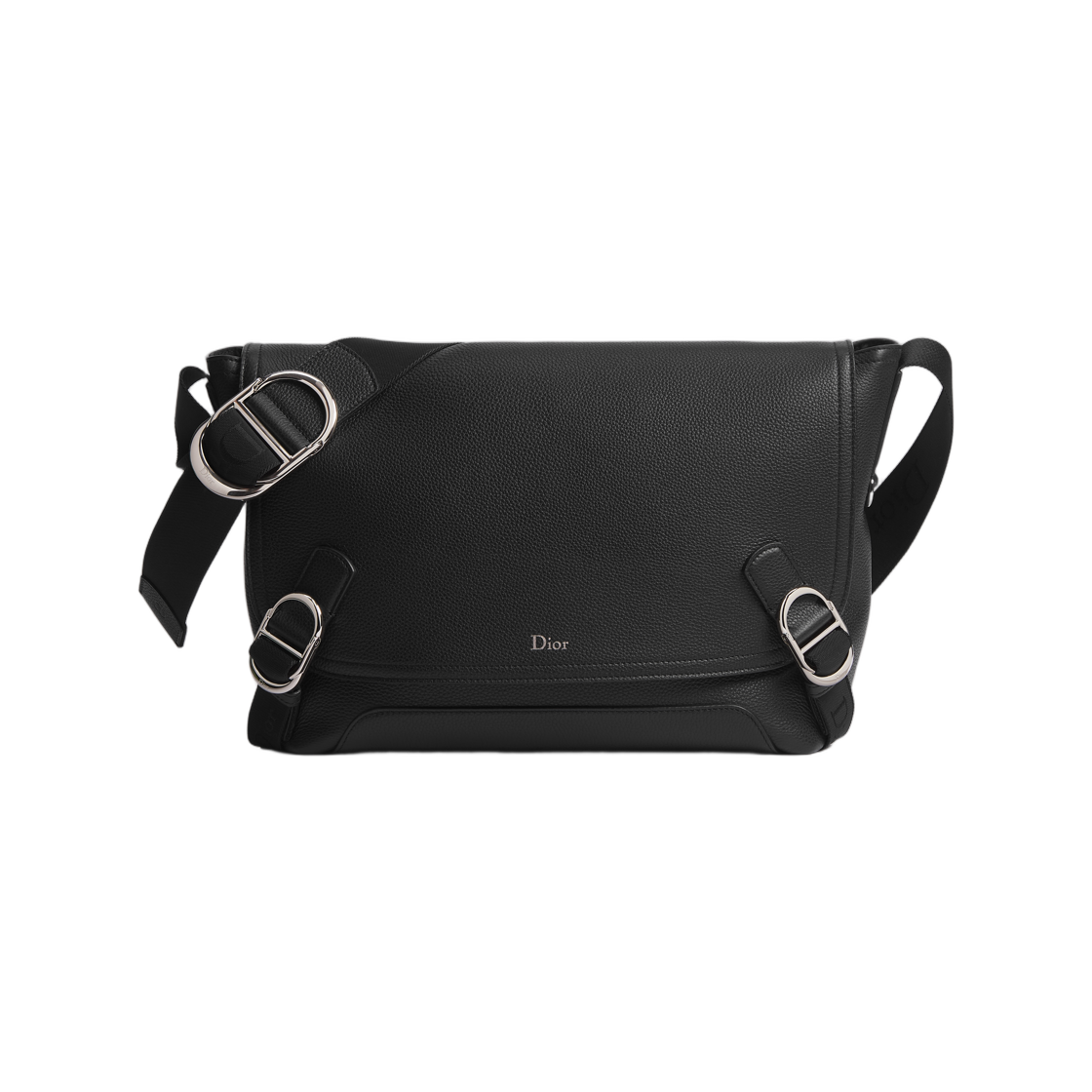 1DBME214MAL-H00N Dior Medium Dior Jet Flap Strap Bag Grained Calfskin Black