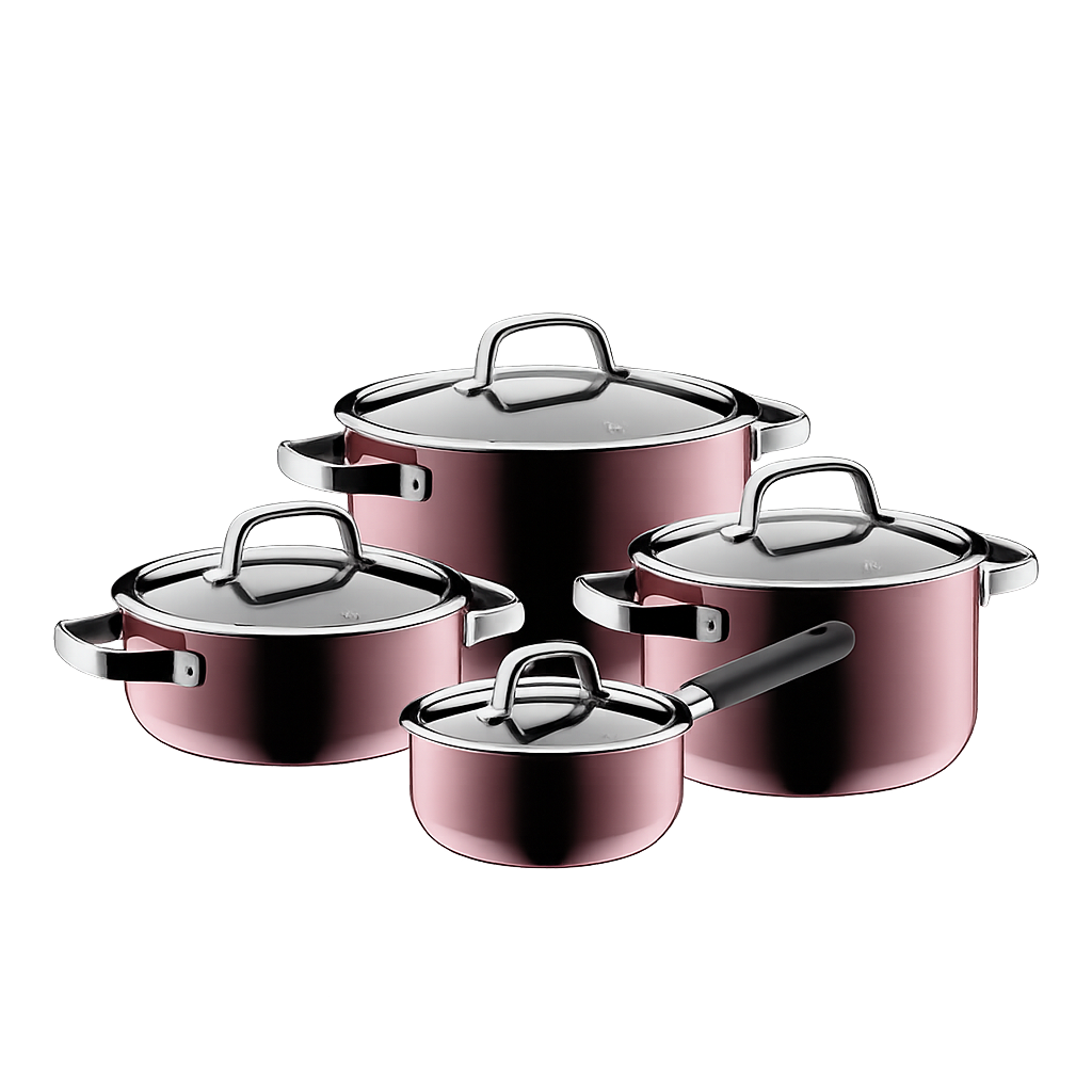 WMF 퓨전테크 미네랄 냄비 4종 세트 로즈쿼츠(16편수,20L,20H,24H)(WMF Fusiontec Mineral 4‑Piece Pot Set Rose Quartz (16cm Saucepan, 20cm Low Pot, 20cm High Pot, 24cm High Pot))