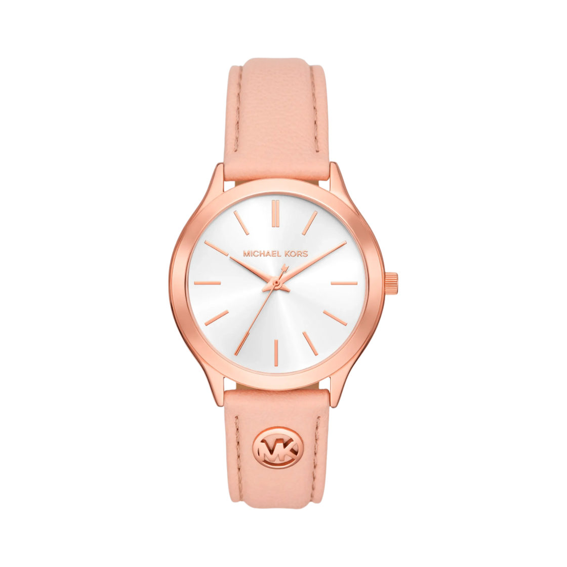 (W) 마이클 코어스 슬림 런웨이 쿼츠 쓰리핸드 38mm 레더 로즈 골드 톤 워치 소프트 핑크((W) Michael Kors Slim Runway Quartz Three-Hand 38mm Leather Rose Gold Tone Watch Soft Pink)