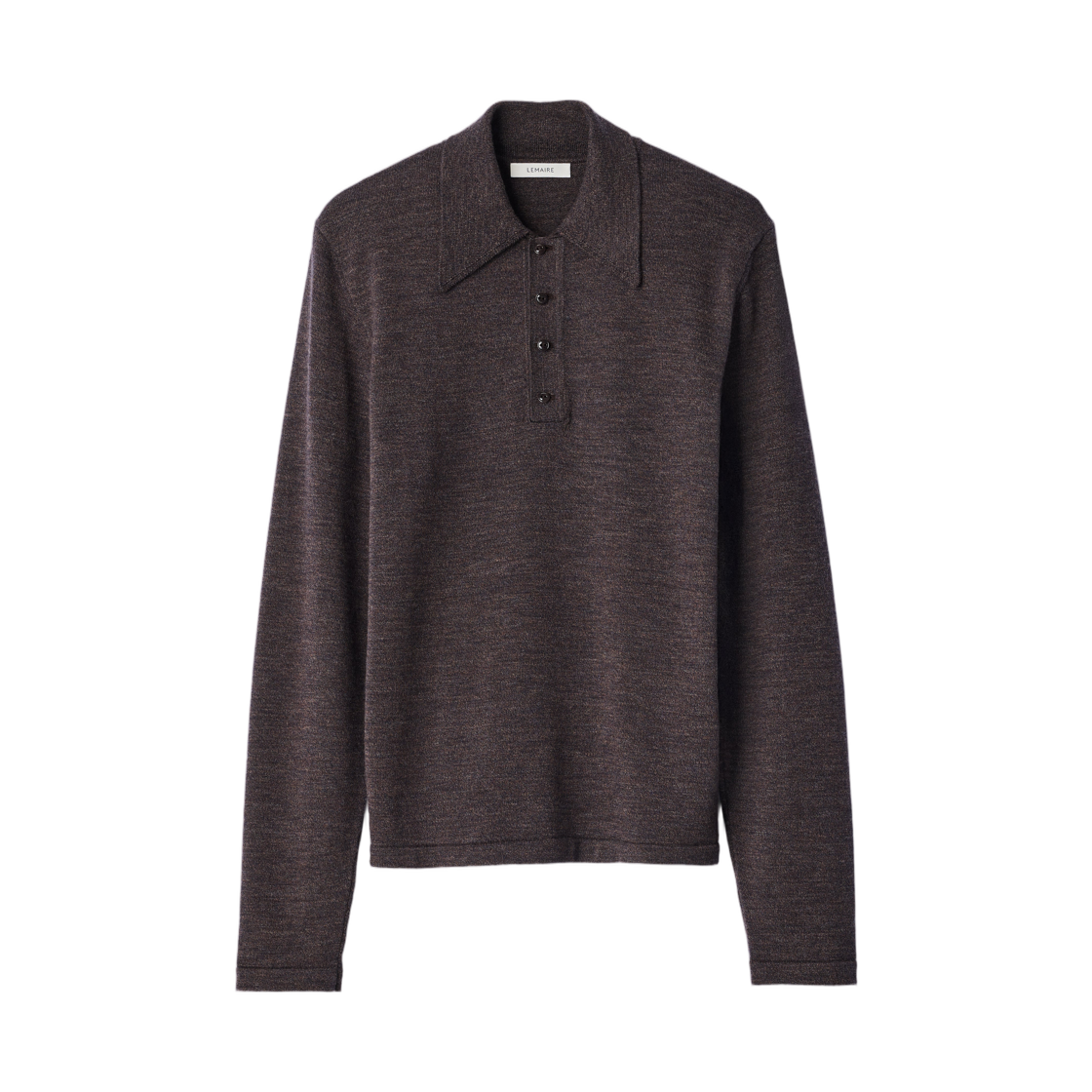 TS0031-LK1072-528 Lemaire Long Sleeve Polo in Fine Mouline Merino Wool Ecorce