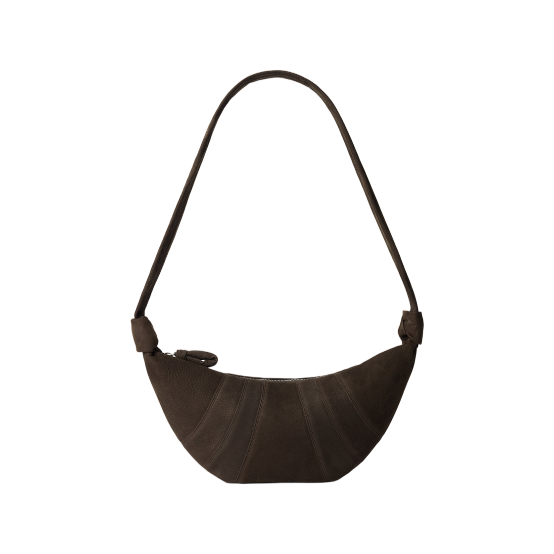 BG0235-LL0189-007 Lemaire Medium Croissant Bag in Alpaca Nubuck Ebony Brown