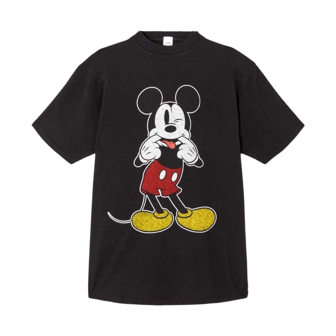 (W) 리던 x 디즈니 보이프렌드 실리 미키 마우스 티셔츠 워시드 블랙((W) Re/Done x Disney Boyfriend Silly Mickey Mouse T-Shirt Washed Black)