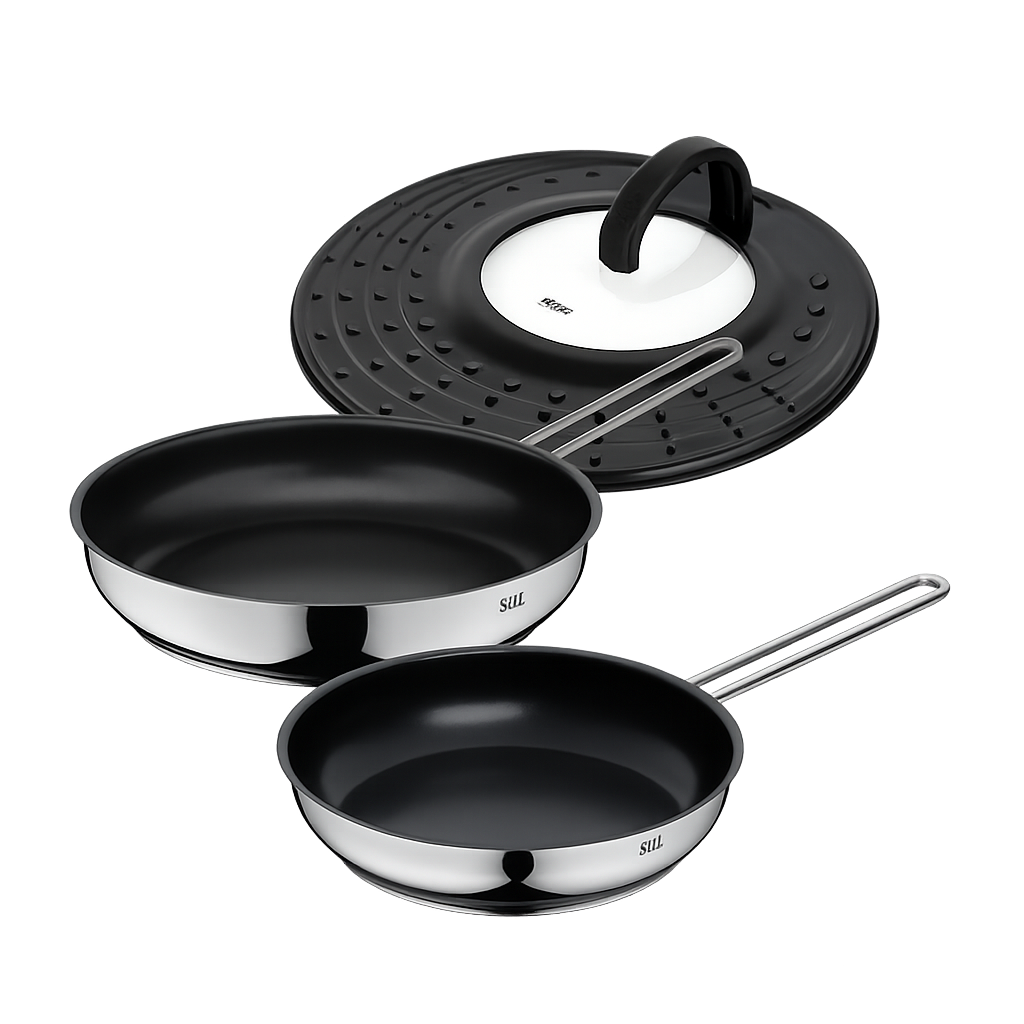 SILIT010 Silit Silissome Lombardia Frying Pan 2‑Piece Set (24cm + 28cm) + Splatter Guard (Woll)