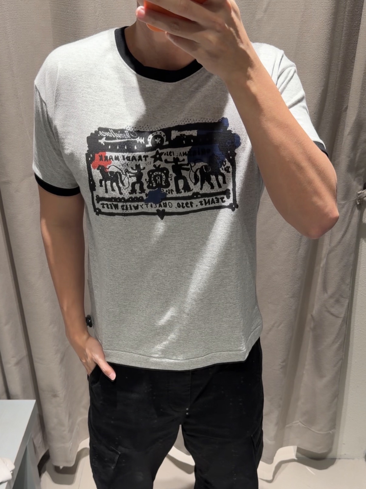 Thevinylhouse Cowboy Pictogram Ringer Tee Grey 착용 스타일