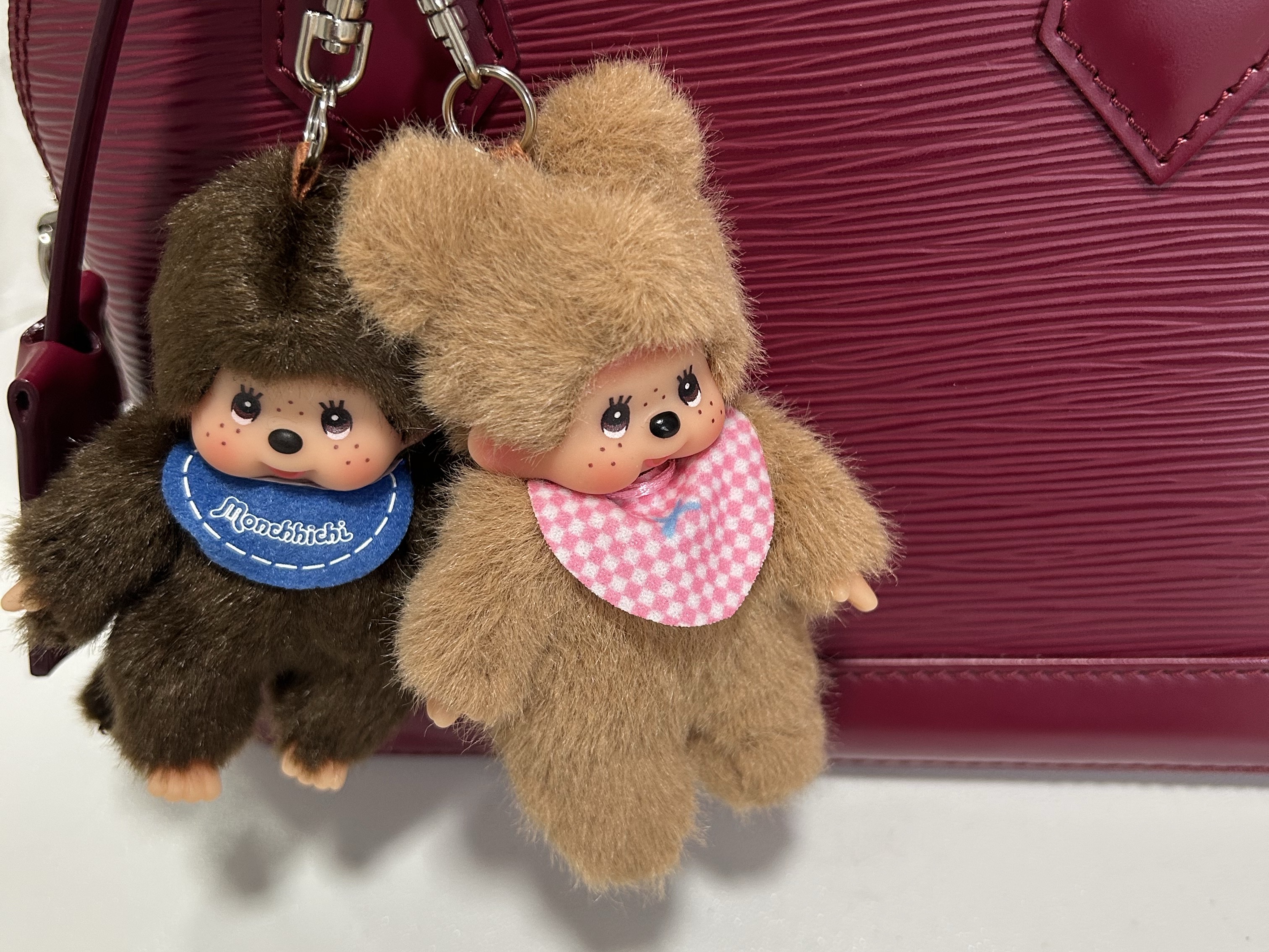 Monchhichi Bebichhichi Plush Doll Key Chain Brown, Monchhichi Classic Blue Boy Keychain Blue (European Edition) 착용 스타일