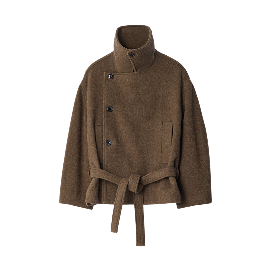 CO1165-LF1700-704 (W) Lemaire Short Wrap Coat in Felted Wool and Alpaca Blend Mud